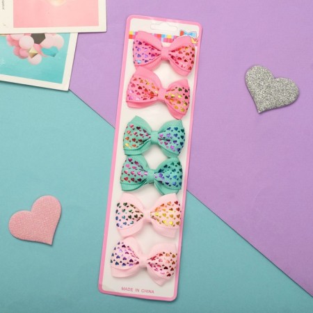 Hair clip "Bow" heart holography, 6 cm, mix-2