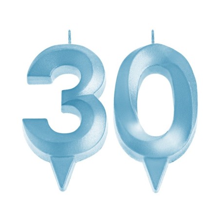 Candle in the cake jubilee "line" (set 2 in 1), number 30, blue metallic, 6.5 cm-2