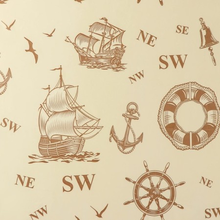 The bathroom curtain "Ships", 180 × 180 cm, polyethylene, color ocher-4