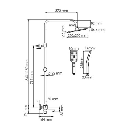 The shower system wasserkraft a199.198.201.bg Thermo, tropical shower, thermostat, gold-2