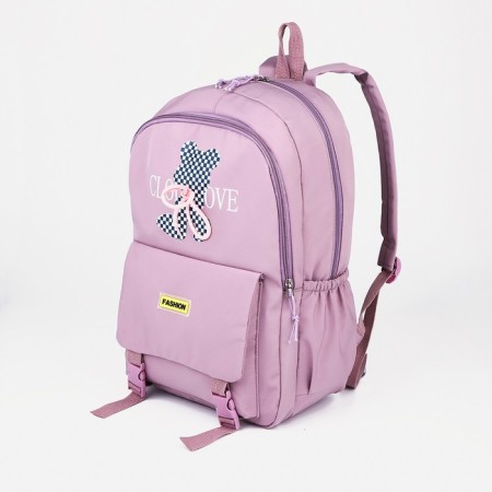 School backpack from textiles on lightning, 3 pockets, lilac color-2