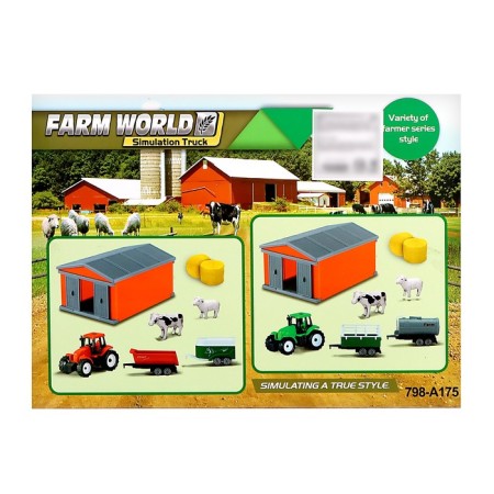 Game set "Farm", tractor, shed and animals, mix-14