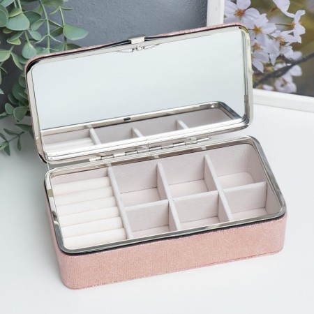Casket to the leatherette for jewelry "Small squares. Pink" 6x9.8x18.5 cm-1