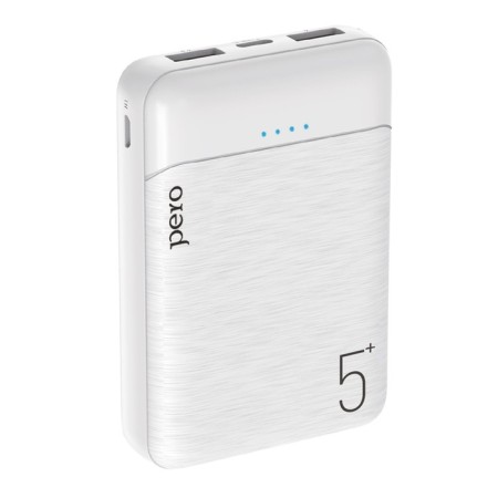 External battery PERO PB01, 5000 mAh, 2 USB, 2.1 A, indicator, white