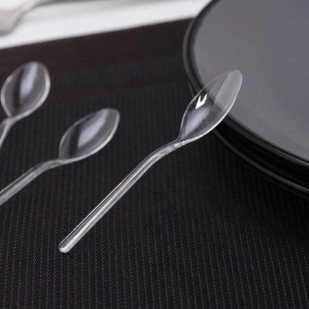 A disposable plastic spoon for buffet, 10 cm, transparent color, 50 pcs/un