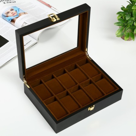Casket Wood for watches 10 departments "Black matte" 8x26x20 cm-1