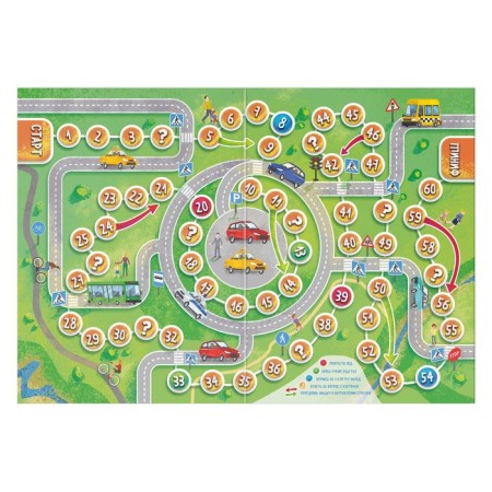 Board Brodiller "Rules of the Road", game field, 6 chips, 20 cards, 4+-1