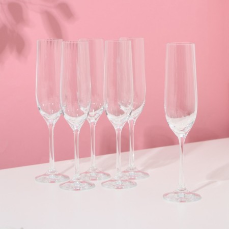 A set of glasses for champagne Viola, 6 pcs, 190 ml, crystal glass