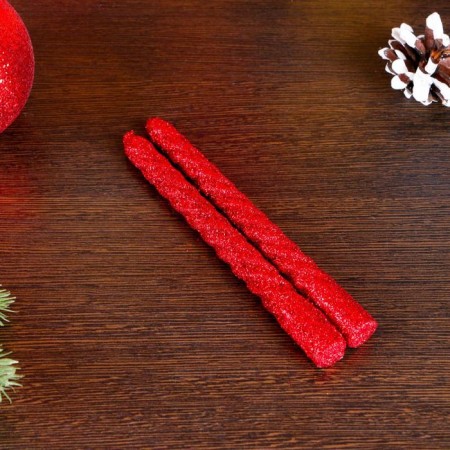 A set of candles of twisted, 1.5x 15 cm, 2 pieces, sparkle, red-2