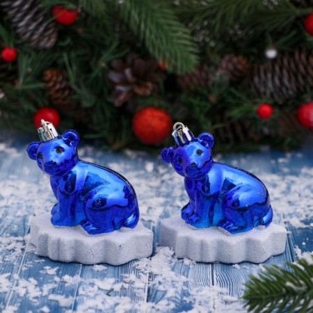Christmas tree decoration "Trunk on the ice" (set 2 pcs) 5.5x7.5x8 cm, blue