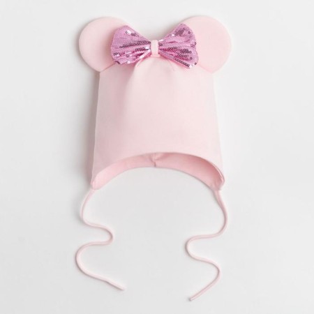 Hat for the girl "Mouse", color powder/bow, size 50-54-1