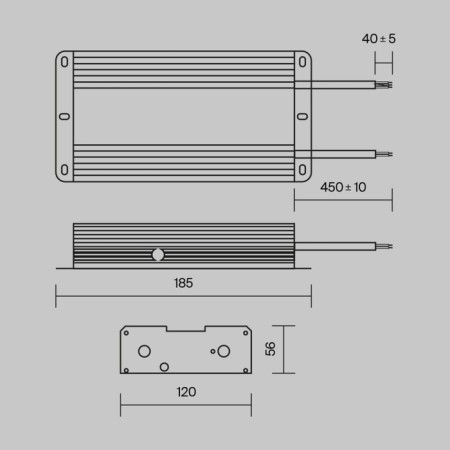 Technical PSL008-480W-48V-IP67 Power Supply Magnetic, 185x120x56 mm, 480W, silver color.-5