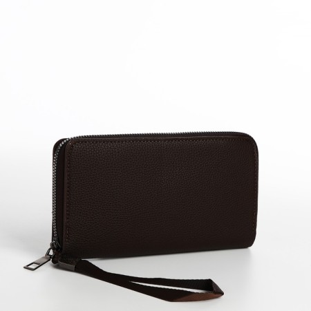 Male purse with lightning, department for bills, for cards, for coins, brown color