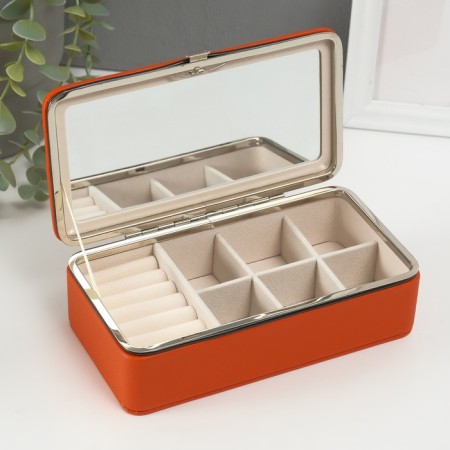 Casket to the leatherette for jewelry "Small ripples" orange 10x18x6 cm-1