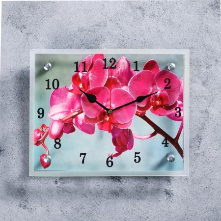 Carty clock is wall, series: flowers, "pink orchid", 20 x 25 cm