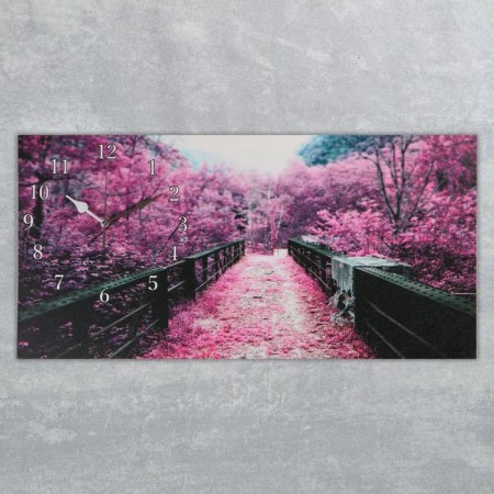 Carty clock is wall-mounted, on canvas, series: City, "Lilac foliage on the bridge" 40x76 cm