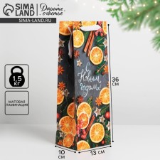 The package laminated for a bottle of “Cozy and heat in the new year”, 13 x 36 x 10 cm, New Year
