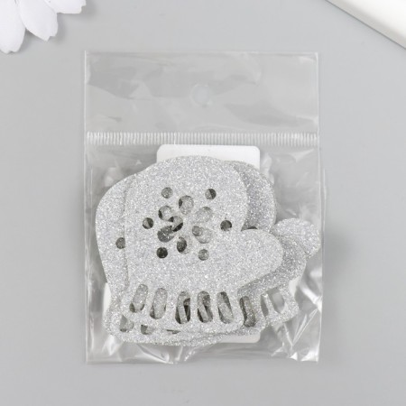 Decor "mittens" silver 5 cm set 6 pcs foam glitter-3