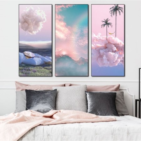 Stick plastic interior triptych "clouds" set 3 sheets 29.5x61 cm