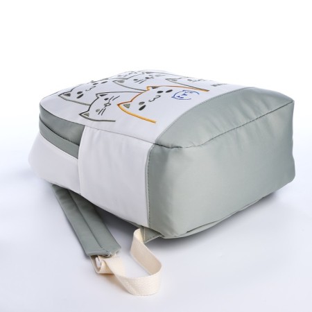 School backpack of textiles with a zipper, 4 pockets, green/white color-4