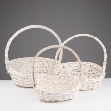 Camping of baskets, 44x34x10/18/44cm, 38x29x9/16/39cm, 32x24x8/14/34cm, willow, white