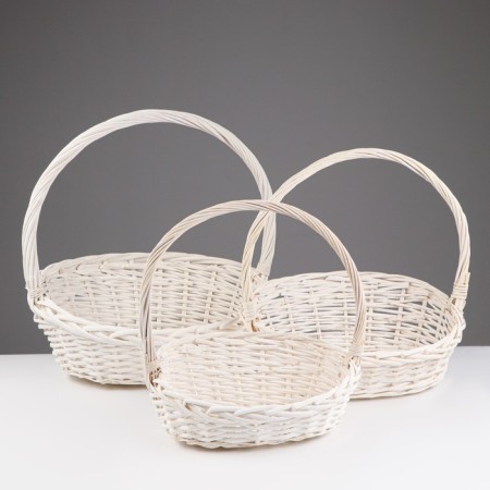 Camping of baskets, 44x34x10/18/44cm, 38x29x9/16/39cm, 32x24x8/14/34cm, willow, white