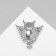 Owl brooch with open wings, white color in silver