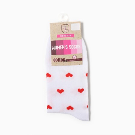 Women's hearts socks, white/red color, rr 23-2