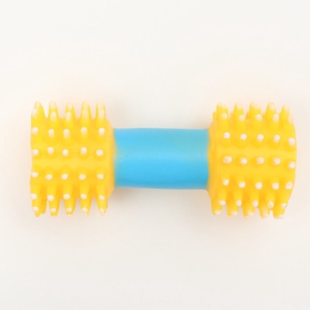 Dog toy squeak "Massage dumbbell", 14 cm, yellow/blue-4
