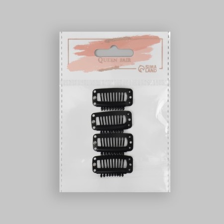 Clamping for hair extension, set - 4 pcs, 3.2 cm, black color-3