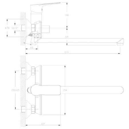 Rossinka RS27-33 bathtub mixer, one-handed, with a flat surge 350 mm, chrome-1
