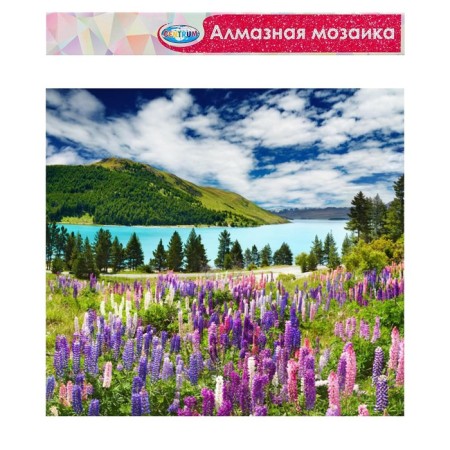 Diamond mosaic without a subframe, partial filling “Lake landscape” 40 × 50 cm + sticker
