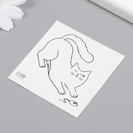 Tattoo on the body Black "Cats Mouse" 6x6 cm-4