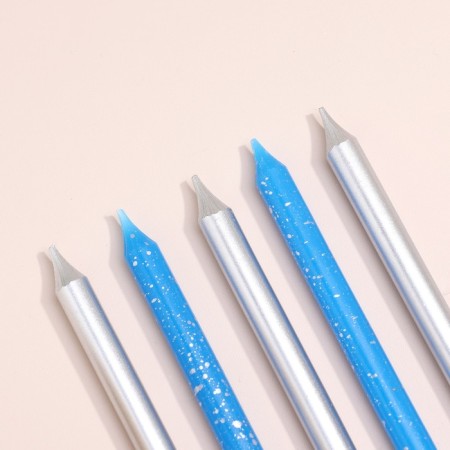 Set of candles for the Cake "Spark", 12 pcs, 8 cm, blue and silver metallic-2