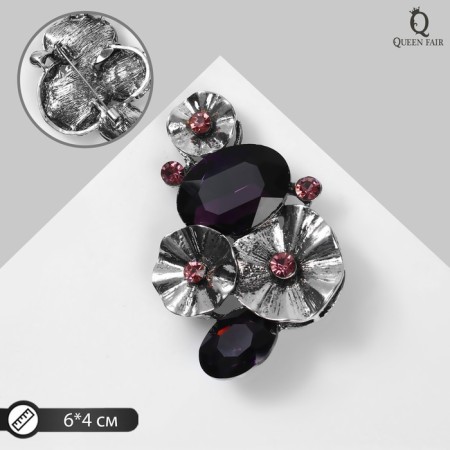 Brooch "Flowers" and cabochons, purple color in black silver