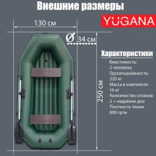 Boat Yugana S-250 ND, inflatable bottom, olive color