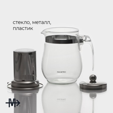 Glass teapot Magistro "Sheidi", 500 ml, with metal sieve, plastic flask-1