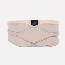 Women's belt on buttons, width 8 cm, beige color