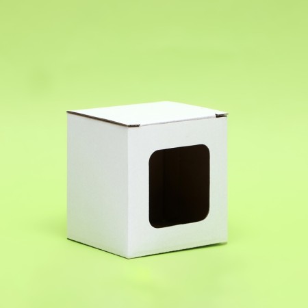 Box under a mug, with a window, white 12 x 9.5 x 12 cm-1