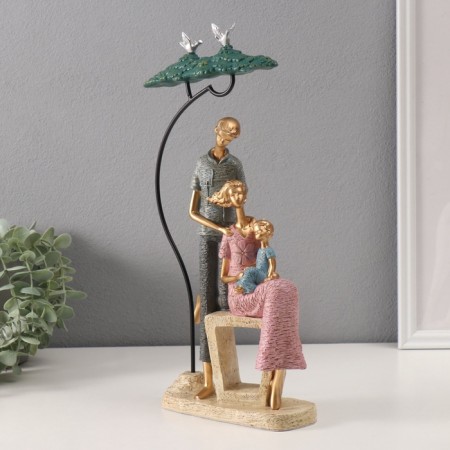 Polystone souvenir "Family with a child under a tree" pink-blue 6.5x20x35 cm-3