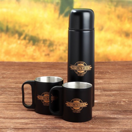 Gift set of tourist "Real man": a thermos 500 ml, a mug 2 pcs-2