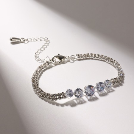 Bracelet with rhinestones "Zircon" Izk, arc, white color in silver, 15cm-2