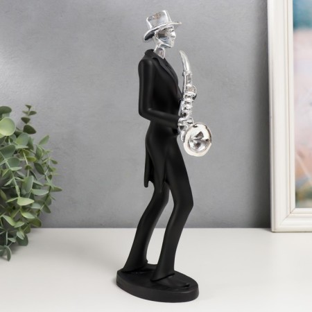 Souvenir Polystone "Saxophonist" Black with silver 30x6.5x10 cm-2