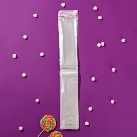 BOPP package with adhesive valve, transparent 6 x 40/4 cm, 25 mkm-6