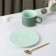 Tea couple ceramic "Profitrol", 3 objects: a cup 180 ml, a saucer d = 13.7 cm, spoon, green color