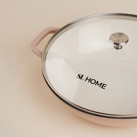 Cast iron frying pan with enameled coating SL Home, D = 31 cm, h = 8.5 cm, pink color-4