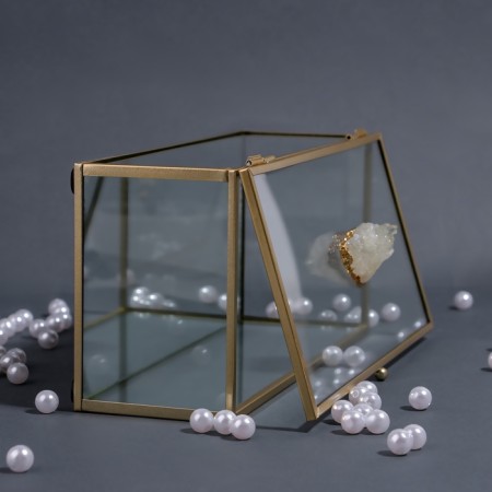 Mountains organizer for storage, with a lid, glass, with a mirror -bottom, 1 section, 21.5 × 10.5 × 7.5 cm, the color is transparent/copper-6