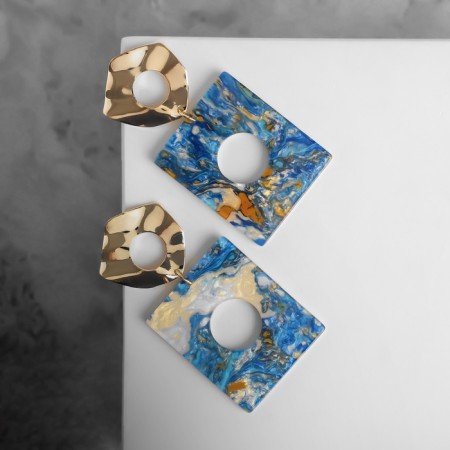 Earrings Assorted "Azelia" crumpled circles, color of yellow-blue in gold-3