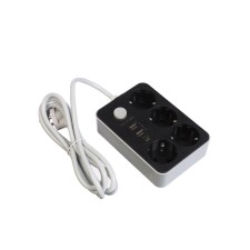 Extension cord 4 outlets, 2m, 1300 W, 3x0.75 mm2, 2 USB-A,+USB-C, 2.1A, s/c, with off.