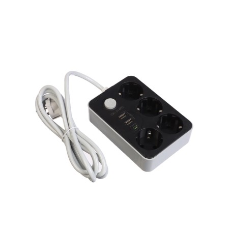 Extension cord 4 outlets, 2m, 1300 W, 3x0.75 mm2, 2 USB-A,+USB-C, 2.1A, s/c, with off.